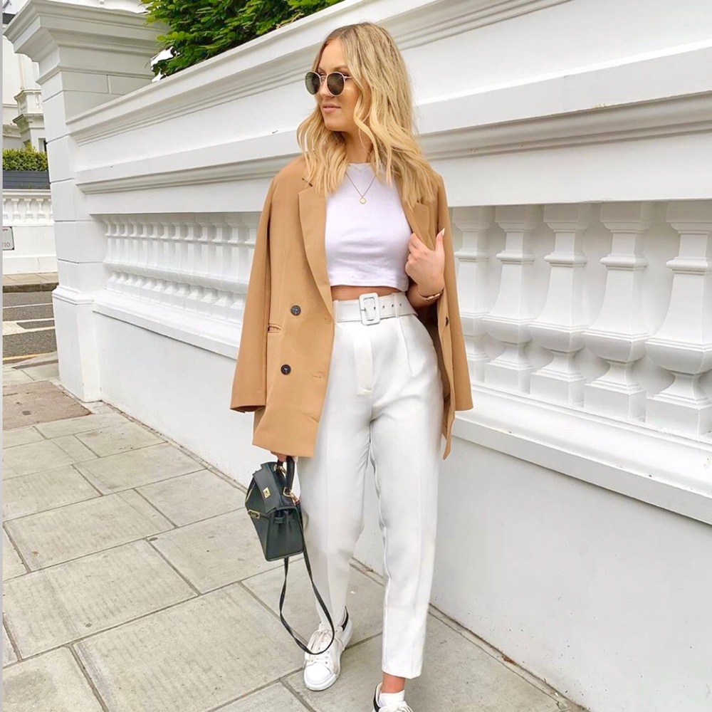NWOT Zara High Waisted Belted Cream White Pants - Picture 4 of 11